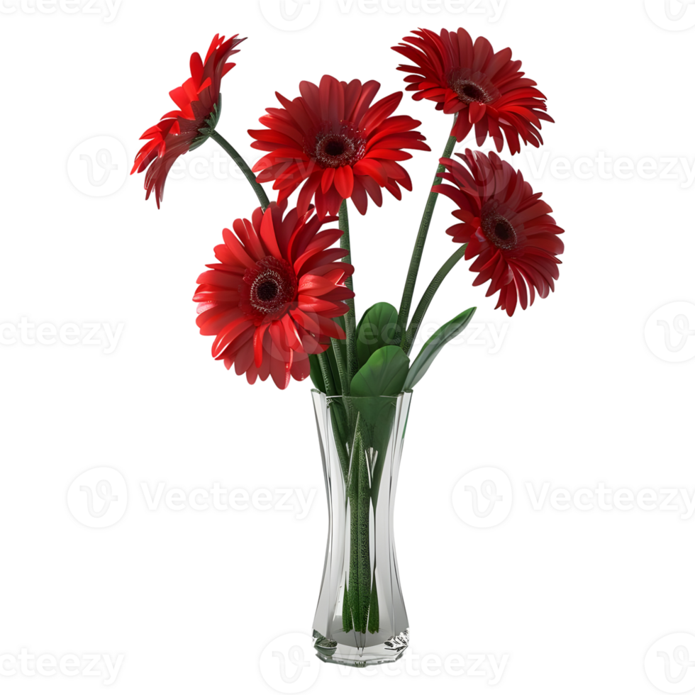 3D Rendering of a Red Gerbera Daisies in a Pot on Transparent Background png