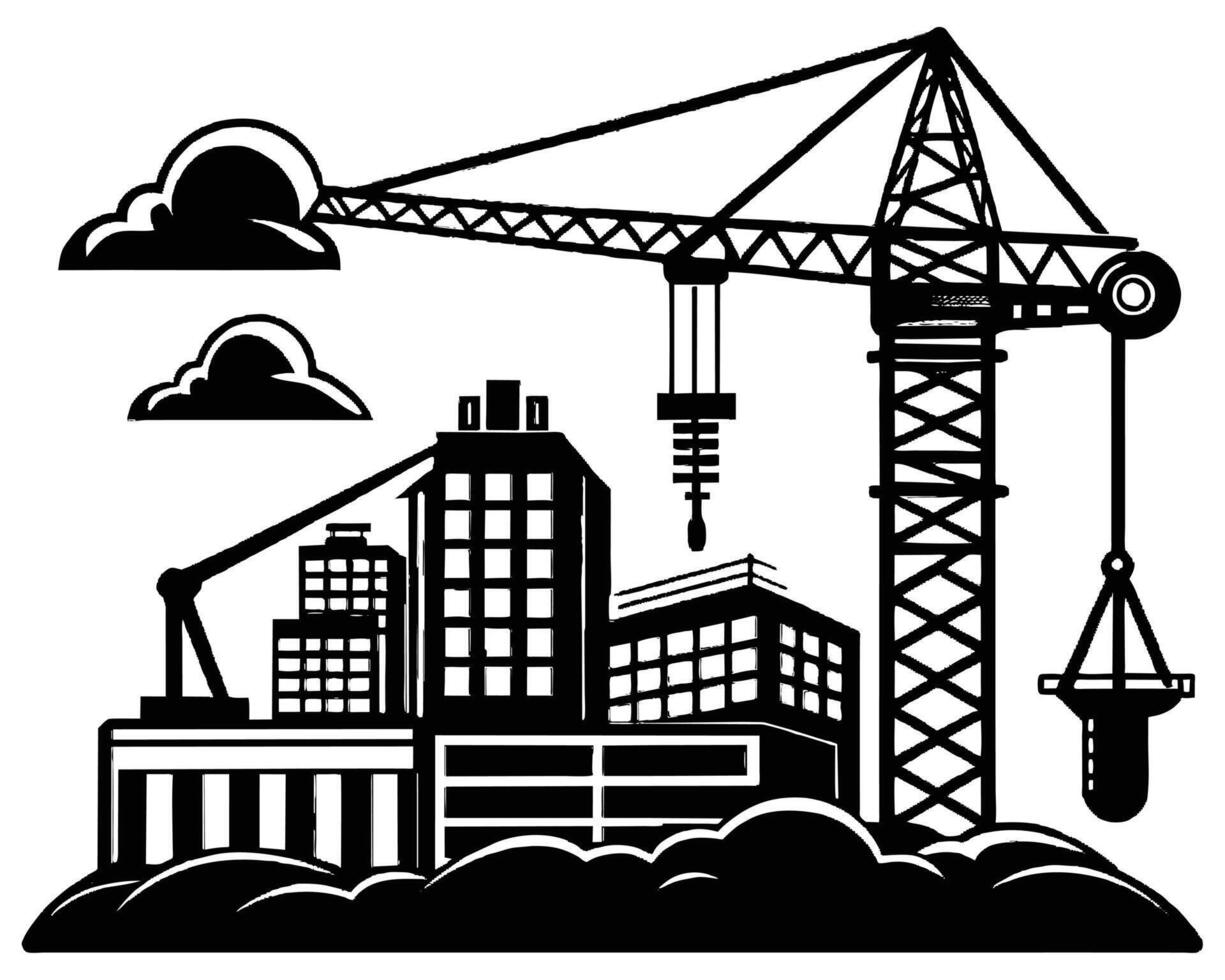 Lifting crane hand drawn sketch vector