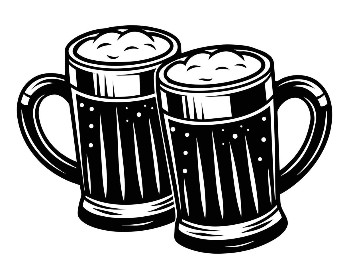 Two toasting cold drink mugs vector