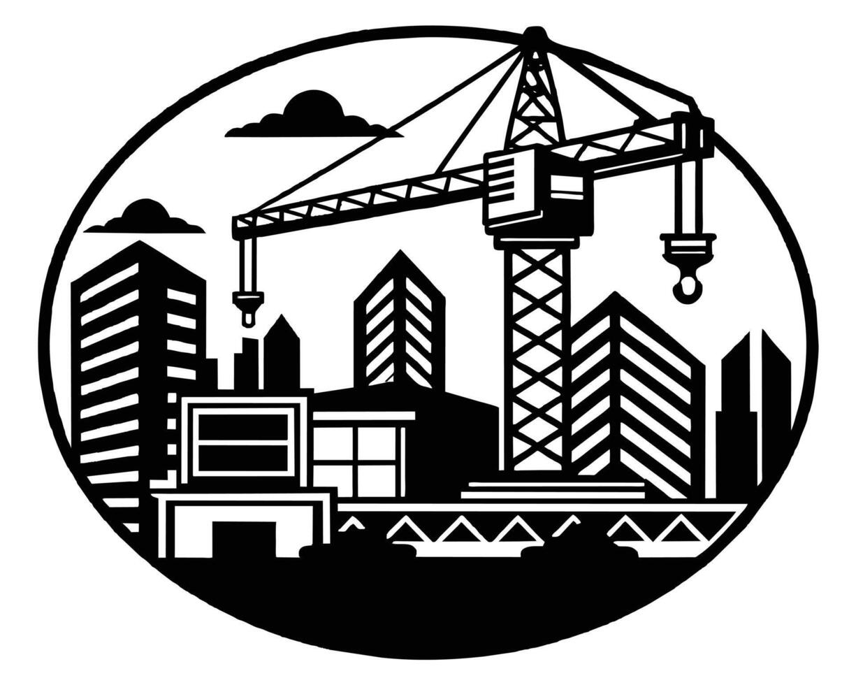 Lifting crane hand drawn sketch vector