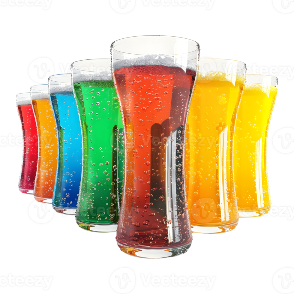 3D Rendering of a Colorful Soft Drink or Juice Glass on Transparent Background png
