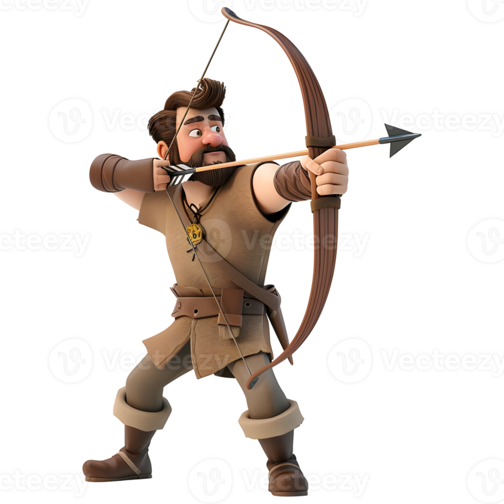 3D Rendering of a Archer Character on Transparent Background png