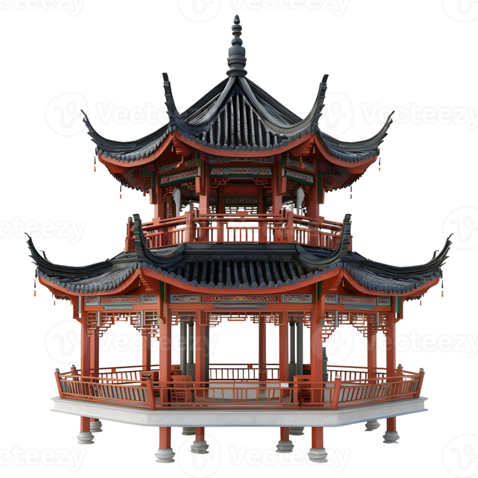 3D Rendering of a Chinese Traditional House on Transparent Background png