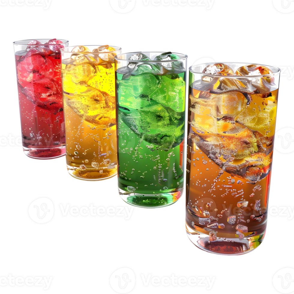 3D Rendering of a Colorful Soft Drink or Juice Glass on Transparent Background png