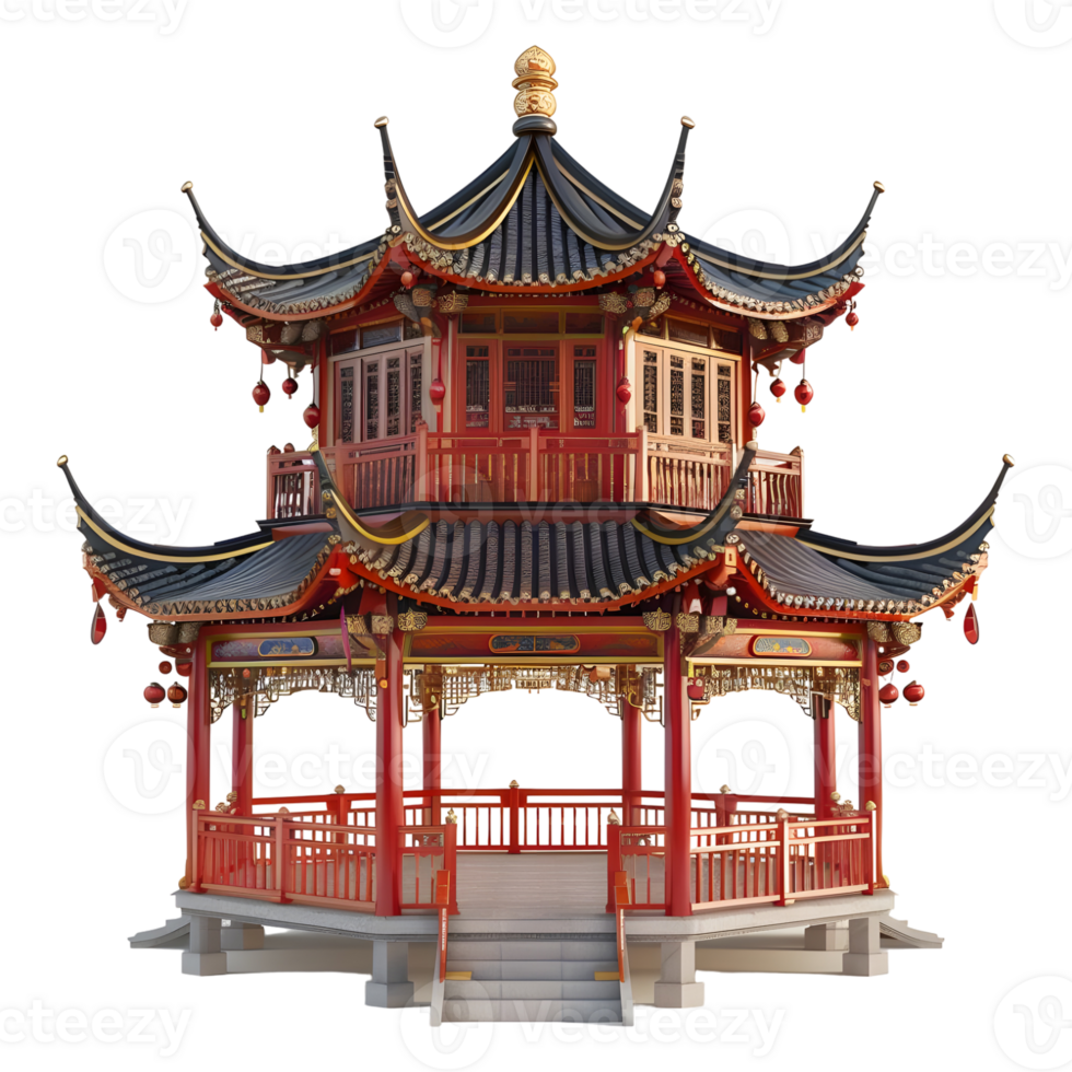 3D Rendering of a Chinese Traditional House on Transparent Background png