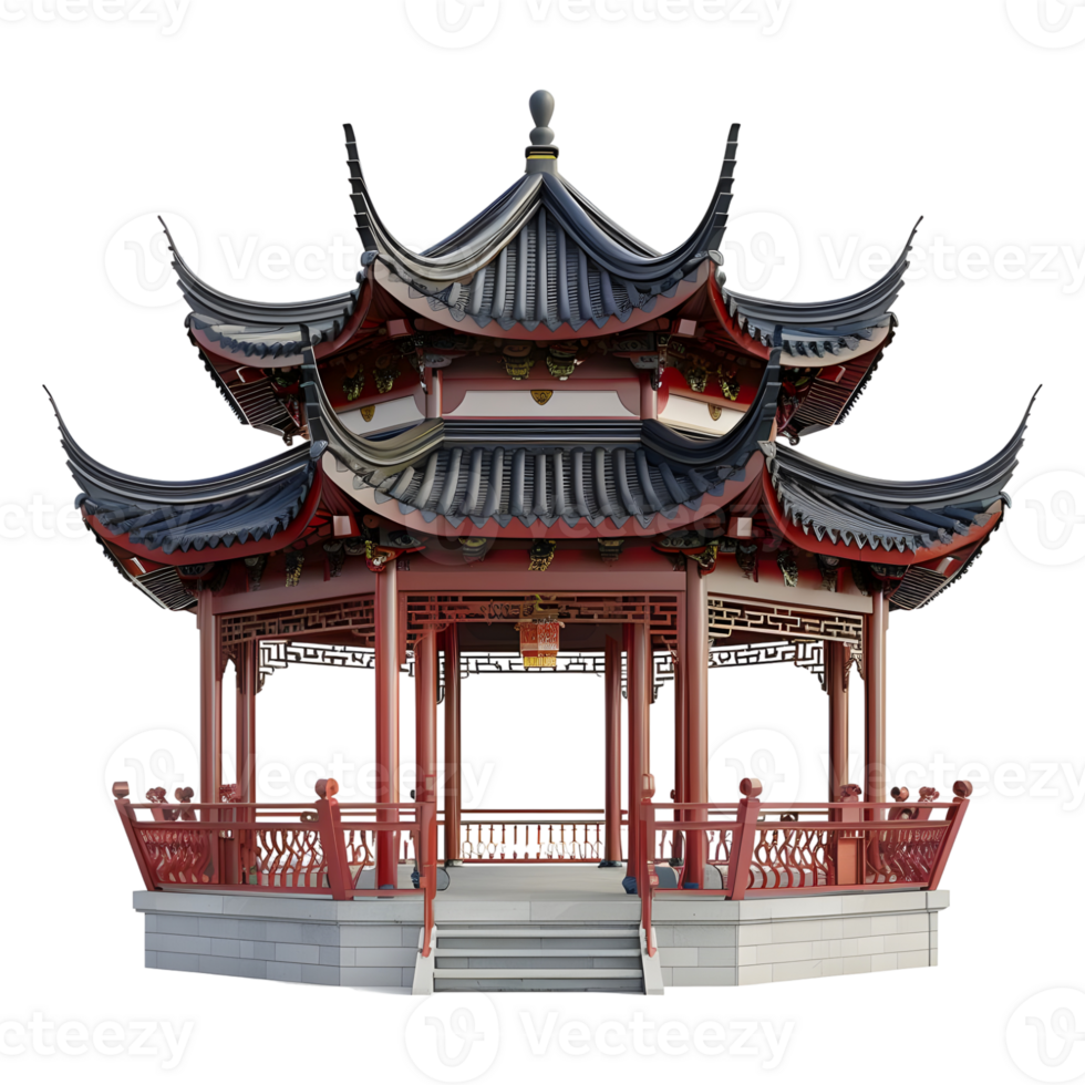 3D Rendering of a Chinese Traditional House on Transparent Background png