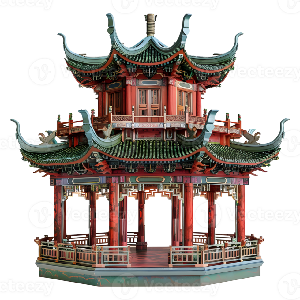 3D Rendering of a Chinese Traditional House on Transparent Background png