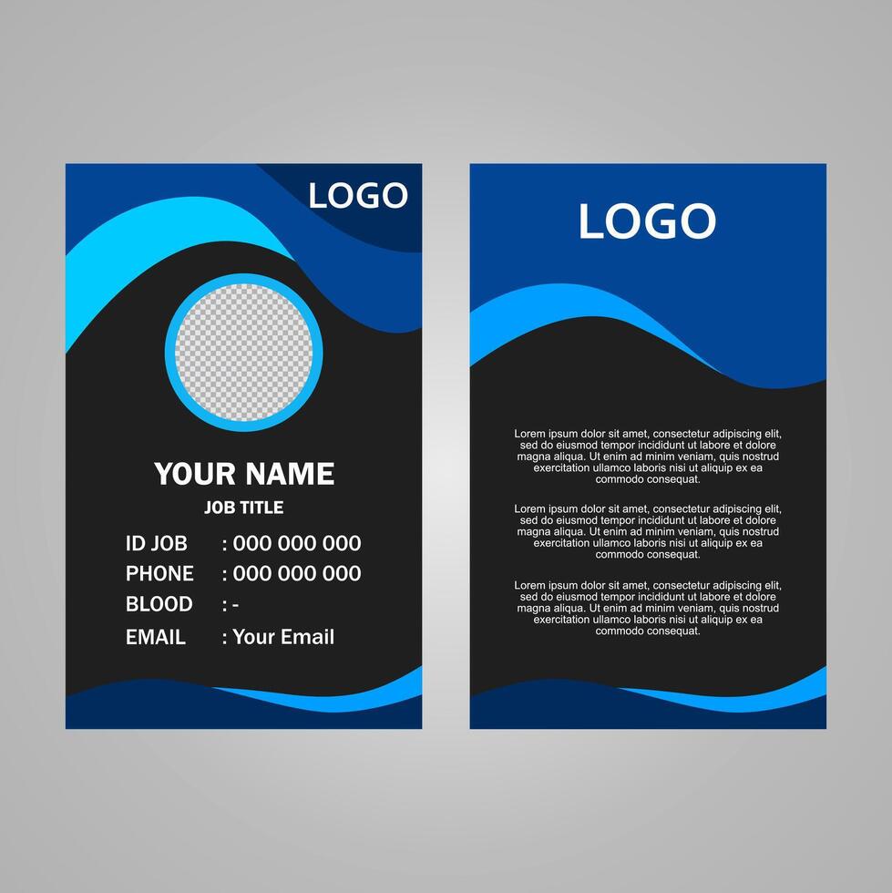 blue and black ID card template design for company employees. vector