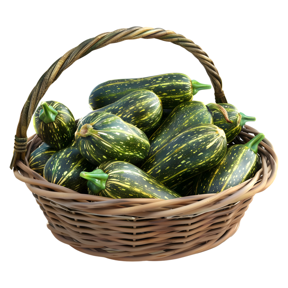 3D Rendering of a Cucumbers in a Basket on Transparent Background png