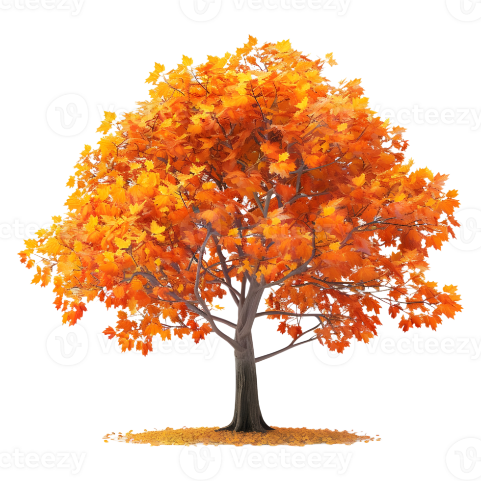 3d renderen van een herfst seizoen boom Aan transparant achtergrond png