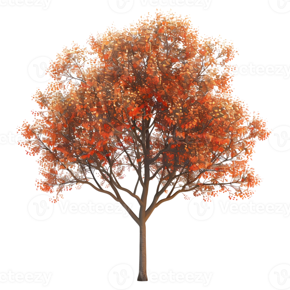 3D Rendering of a Autumn Season Tree on Transparent Background png