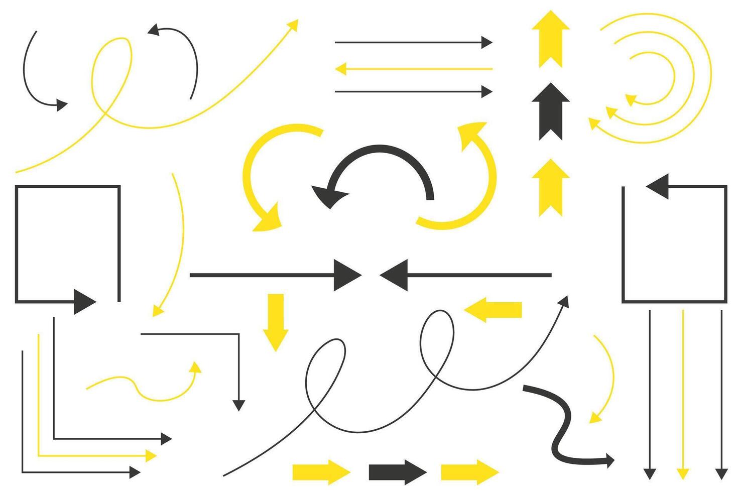Set of black and yellow arrows. Arrow icons vector
