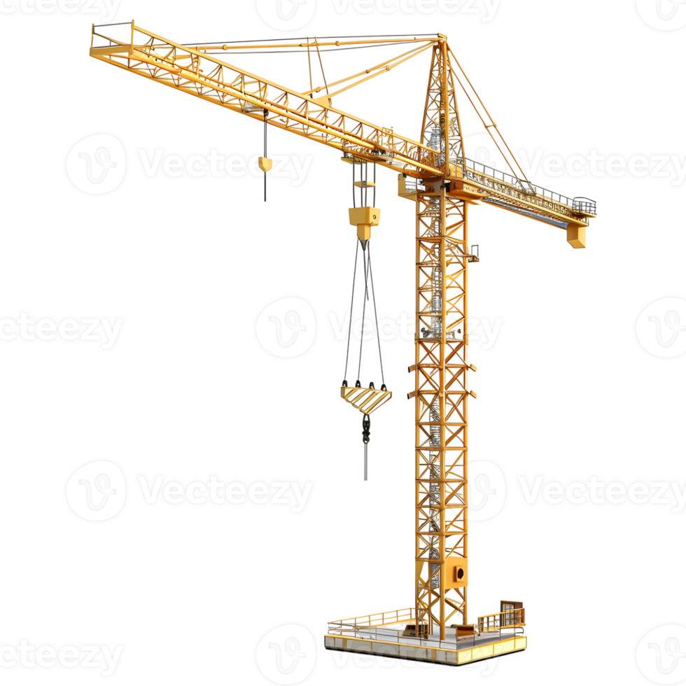 3d representación de un construcción sitio grua en transparente antecedentes png