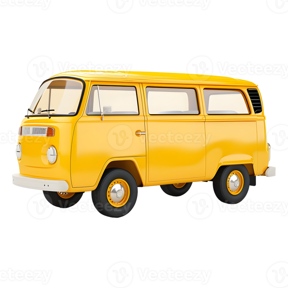 3D Rendering of a Vintage Yellow Van on Transparent Background png