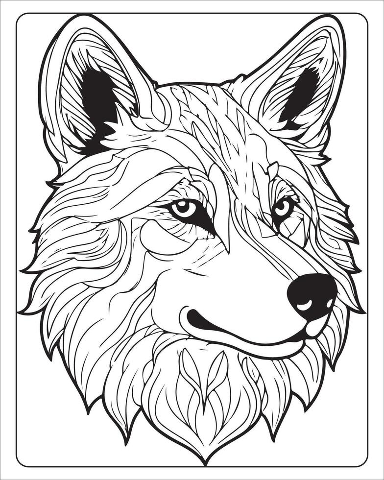Wolf Coloring Pages, Wolf illustration, wolf art, Black and white vector
