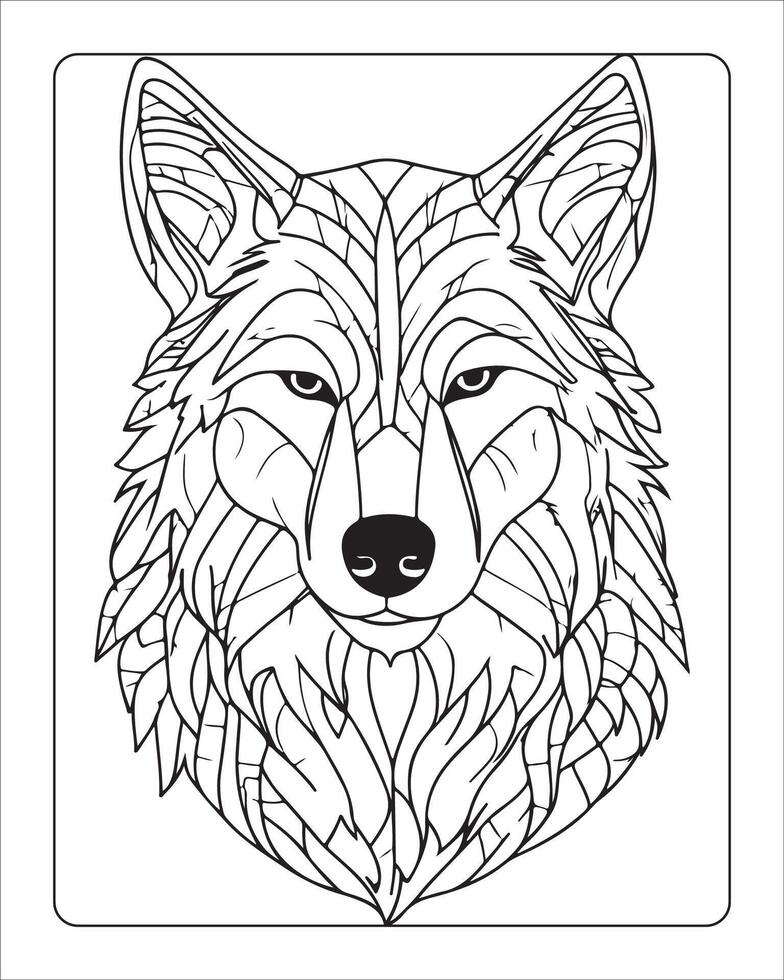 lobo colorante páginas, lobo ilustración, lobo arte, negro y blanco vector