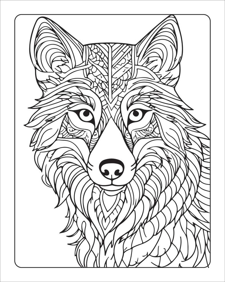 lobo colorante páginas, lobo ilustración, lobo arte, negro y blanco vector