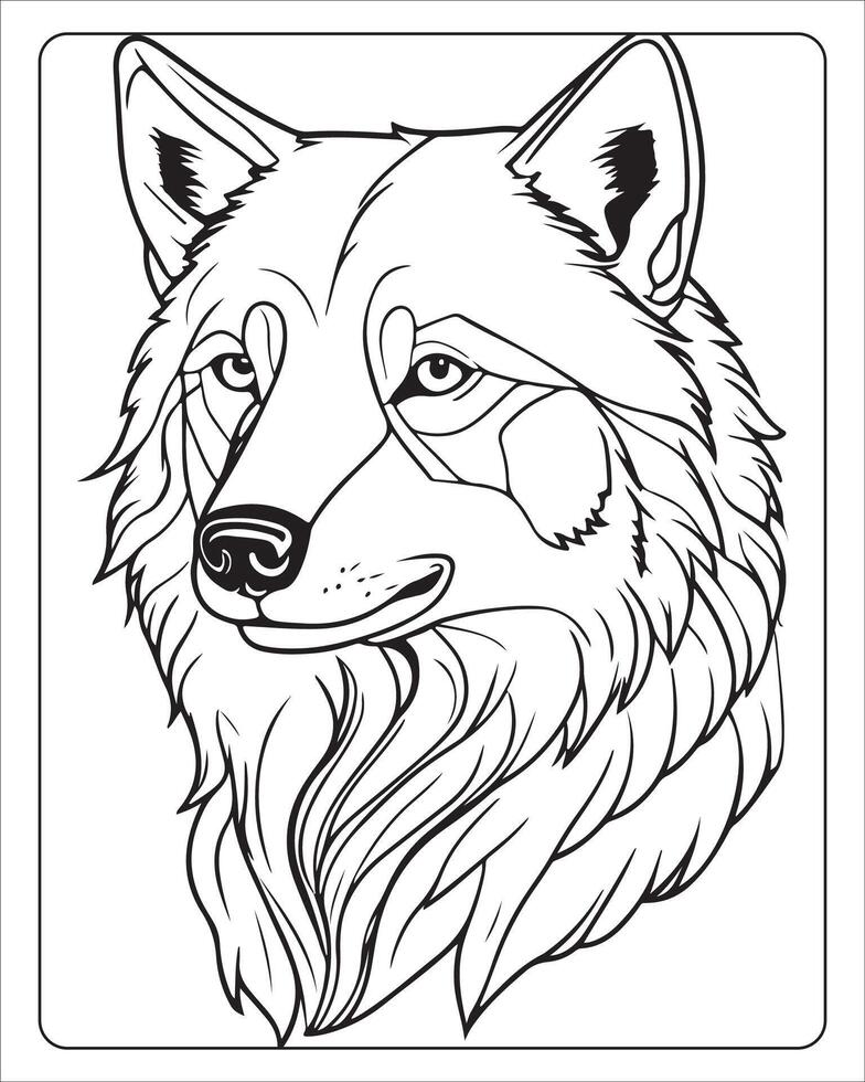 lobo colorante páginas, lobo ilustración, lobo arte, negro y blanco vector