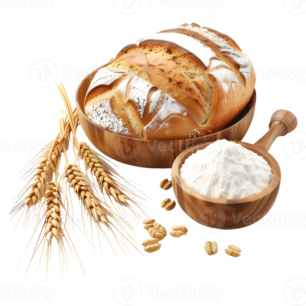 3D Rendering of a Bread with Flour on Transparent Background png