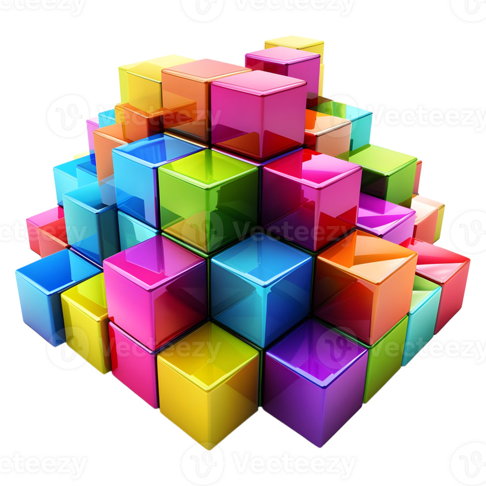 3d representación de un vistoso cajas juguete en transparente antecedentes png