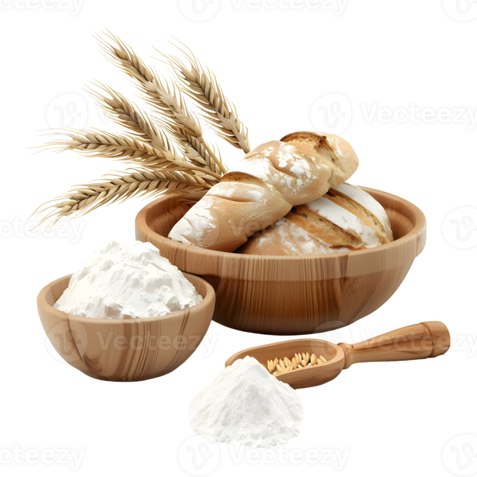 3D Rendering of a Bread with Flour on Transparent Background png