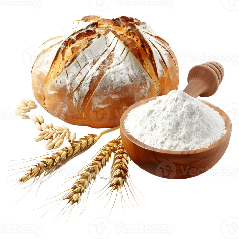 3D Rendering of a Bread with Flour on Transparent Background png