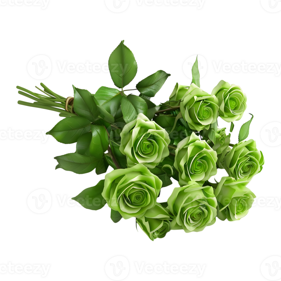 3D Rendering of a Green Flowers with Leaves on Transparent Background png