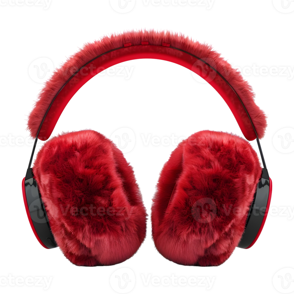 3D Rendering of a Red Fur Headphone or Headset on Transparent Background png