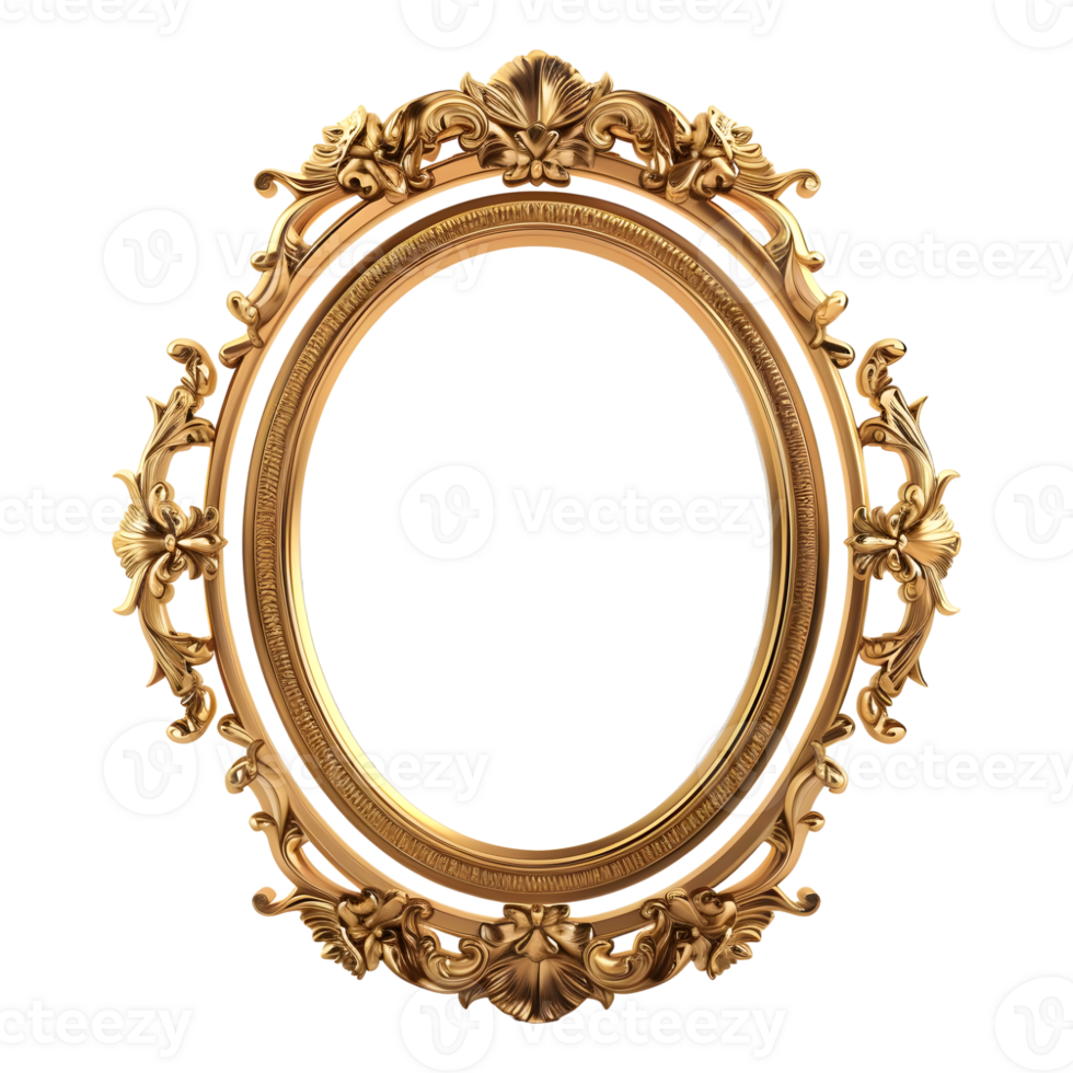 3D Rendering of a Golden Picture Frame on Transparent Background png