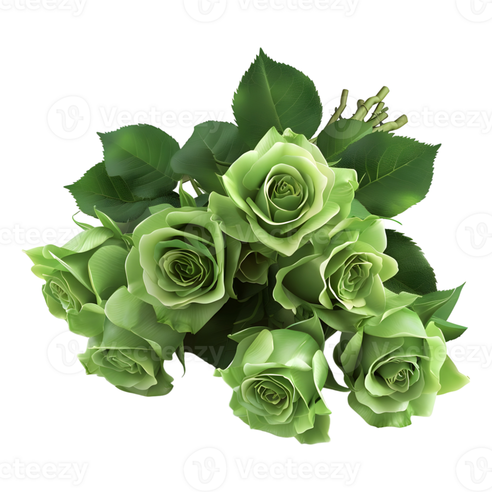 3D Rendering of a Green Flowers with Leaves on Transparent Background png