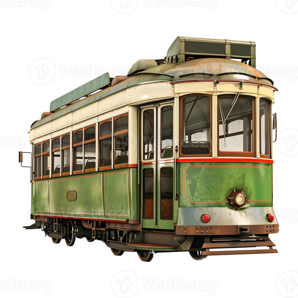 3D Rendering of a Historic Tram on Transparent Background png