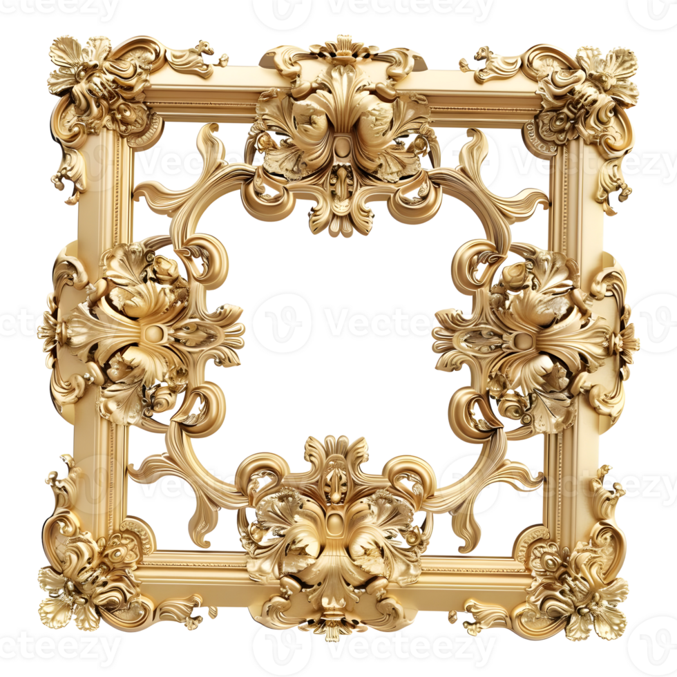 3D Rendering of a Golden Picture Frame on Transparent Background png