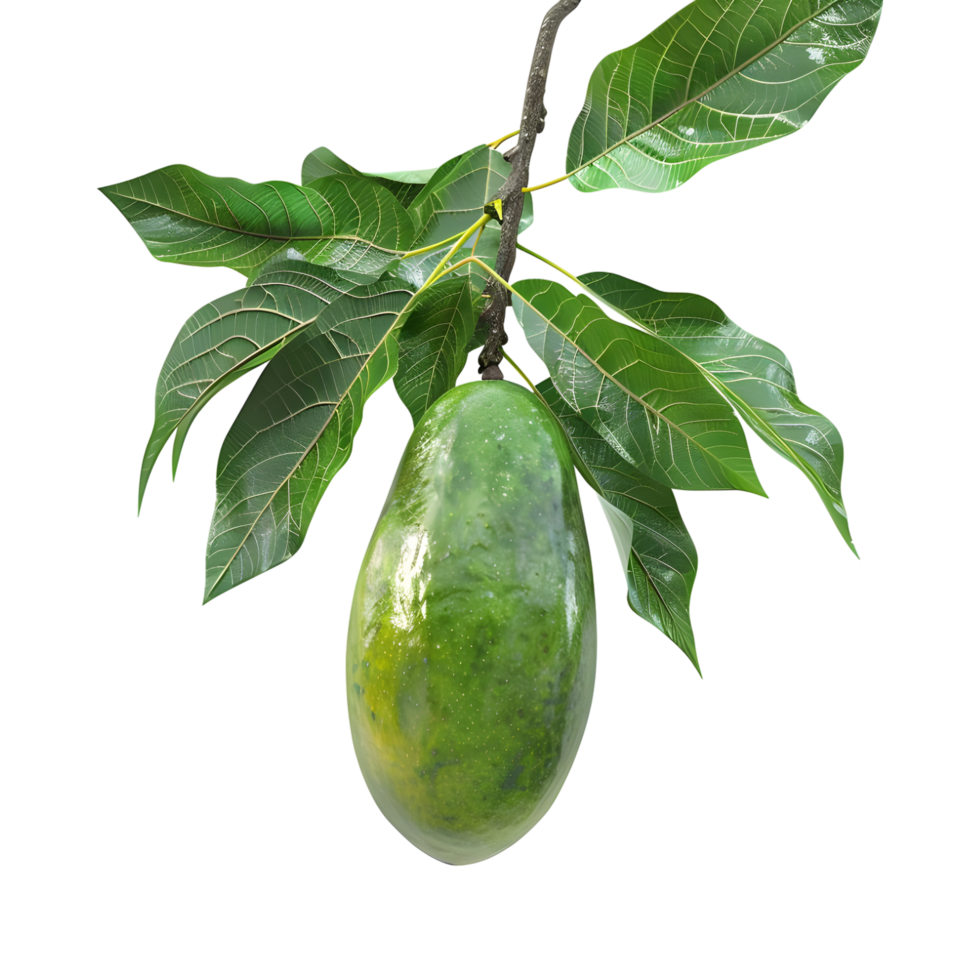 3D Rendering of a Green Mangoes With Leaves on Transparent Background png