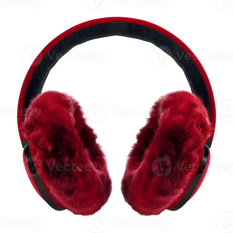 3D Rendering of a Red Fur Headphone or Headset on Transparent Background png