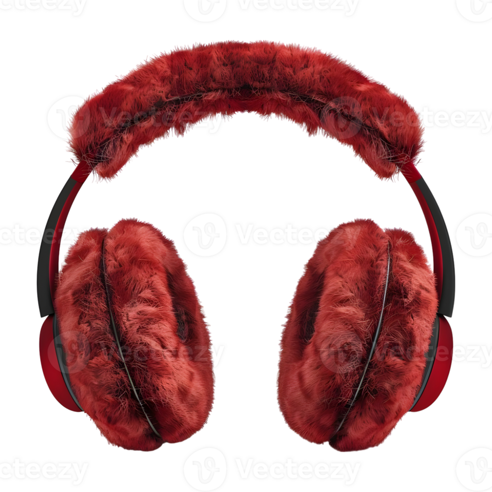 3D Rendering of a Red Fur Headphone or Headset on Transparent Background png