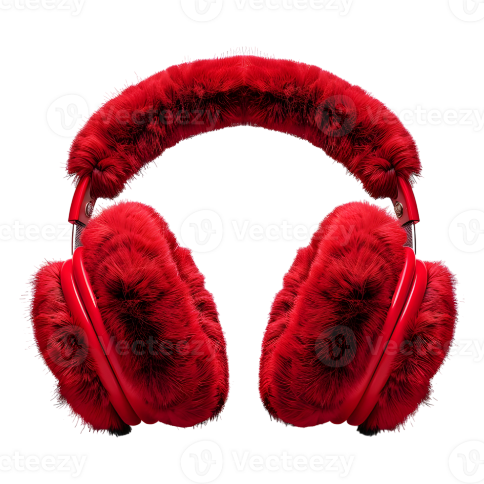 3D Rendering of a Red Fur Headphone or Headset on Transparent Background png