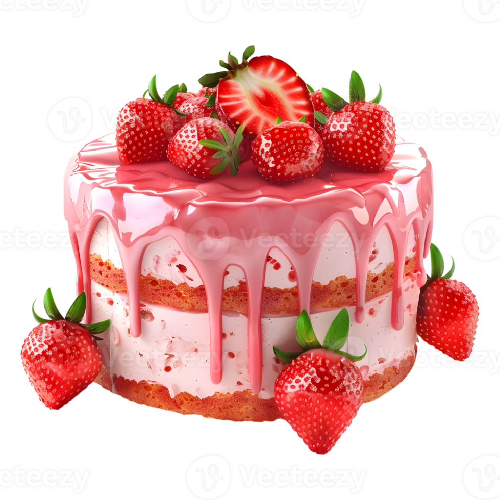 3D Rendering of a Strawberry Cake on Transparent Background png