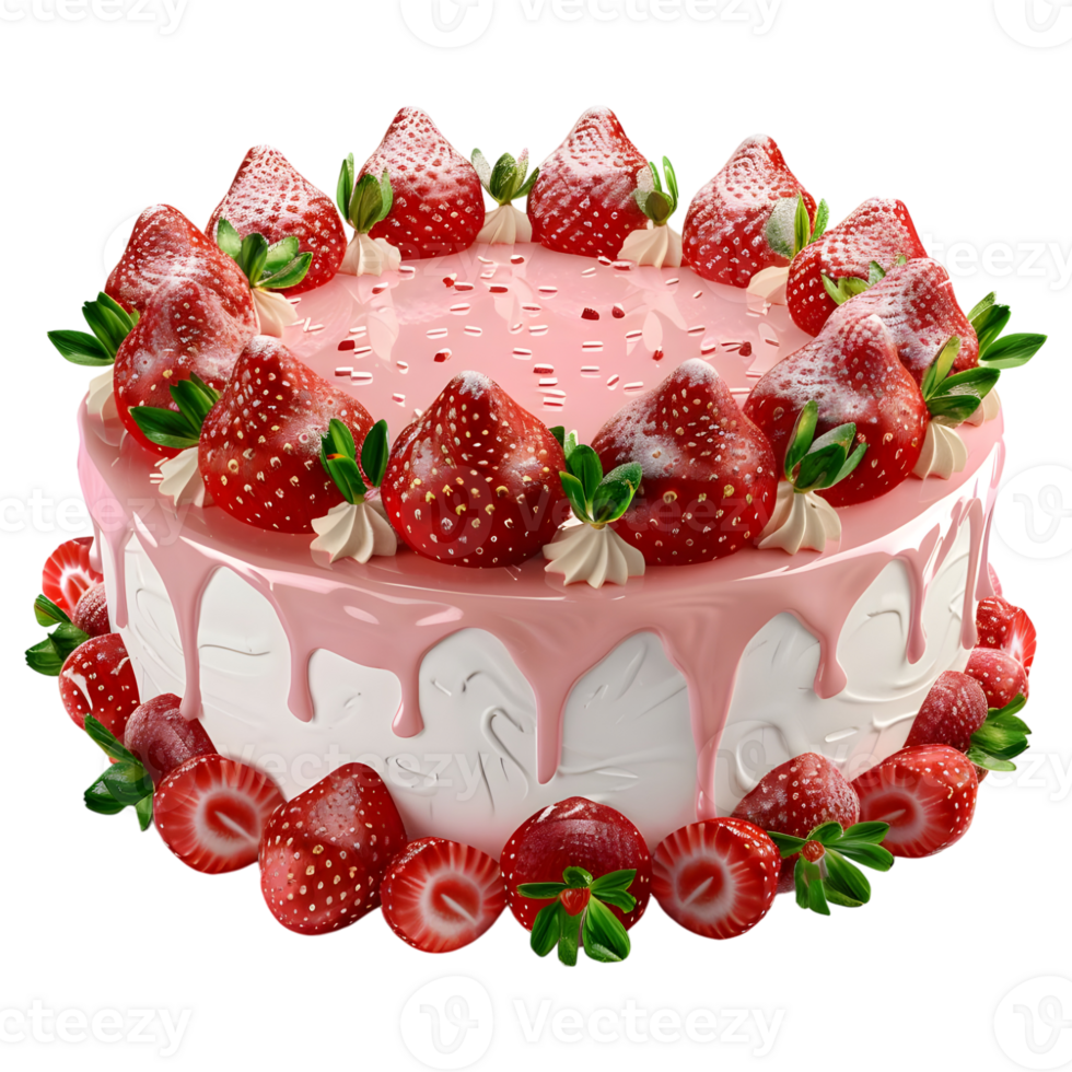 3d Rendern von ein Erdbeere Kuchen auf transparent Hintergrund png