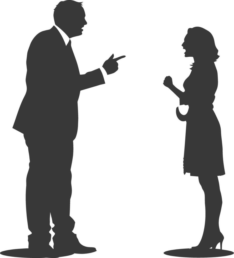 silhouette boss shouts at women employee full body black color only vector