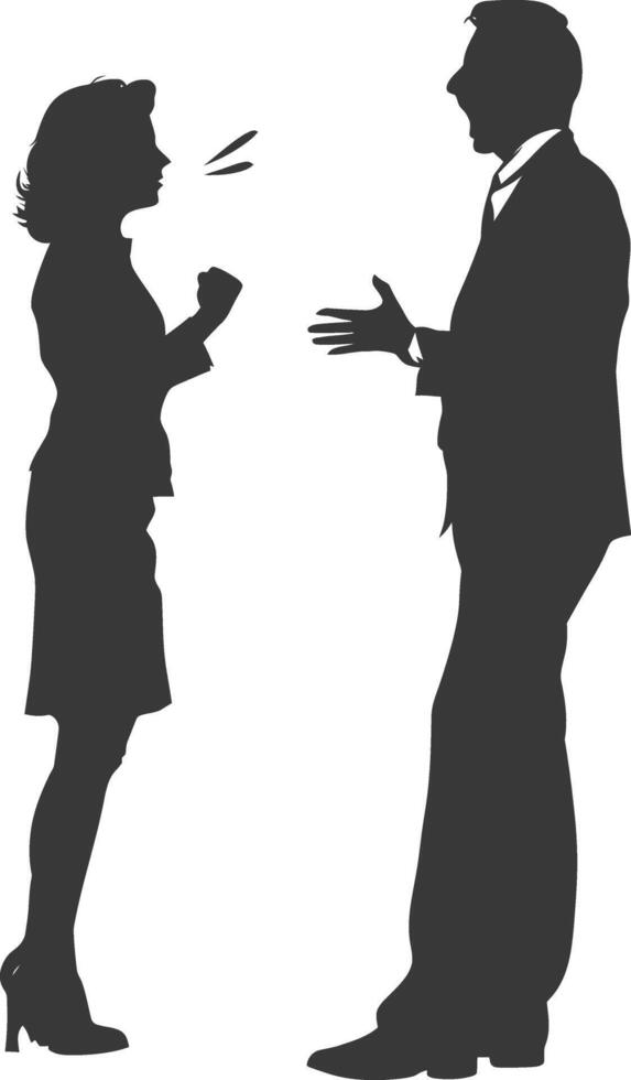 silhouette boss shouts at women employee full body black color only vector