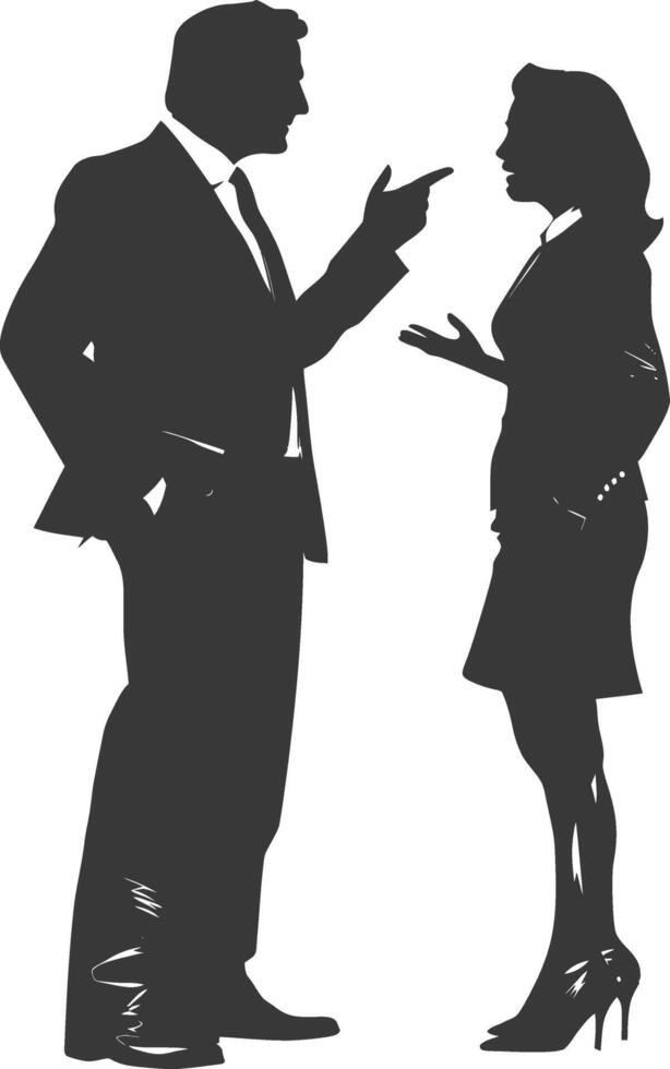 silhouette boss shouts at women employee full body black color only vector