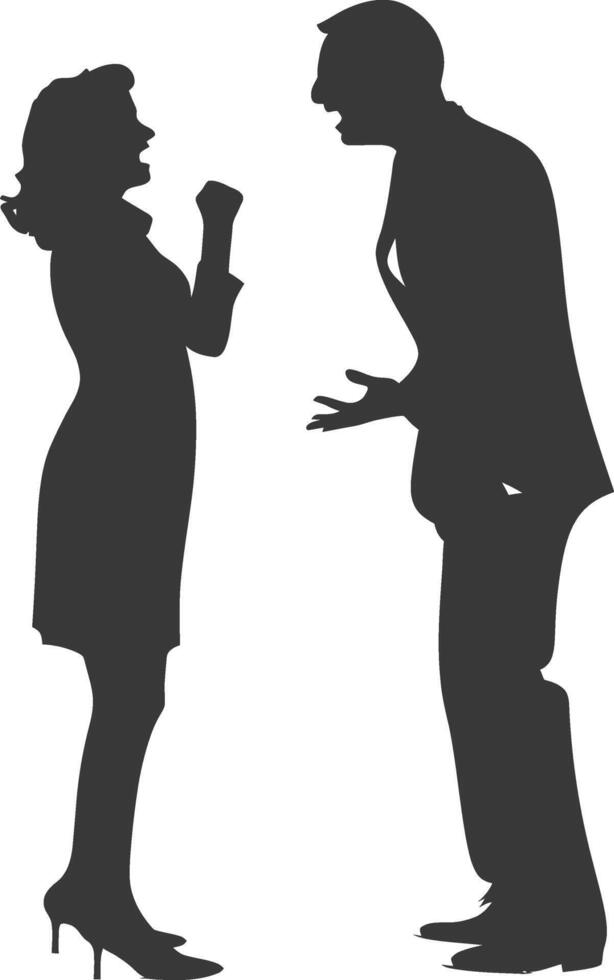 silhouette boss shouts at women employee full body black color only vector