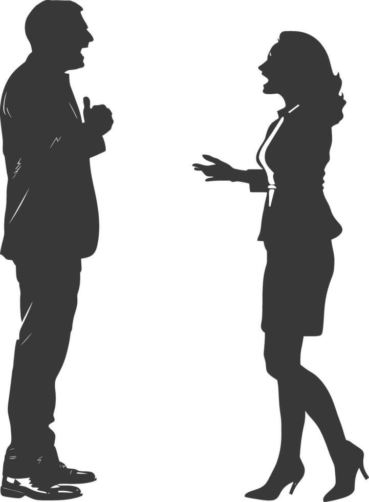 silhouette boss shouts at women employee full body black color only vector