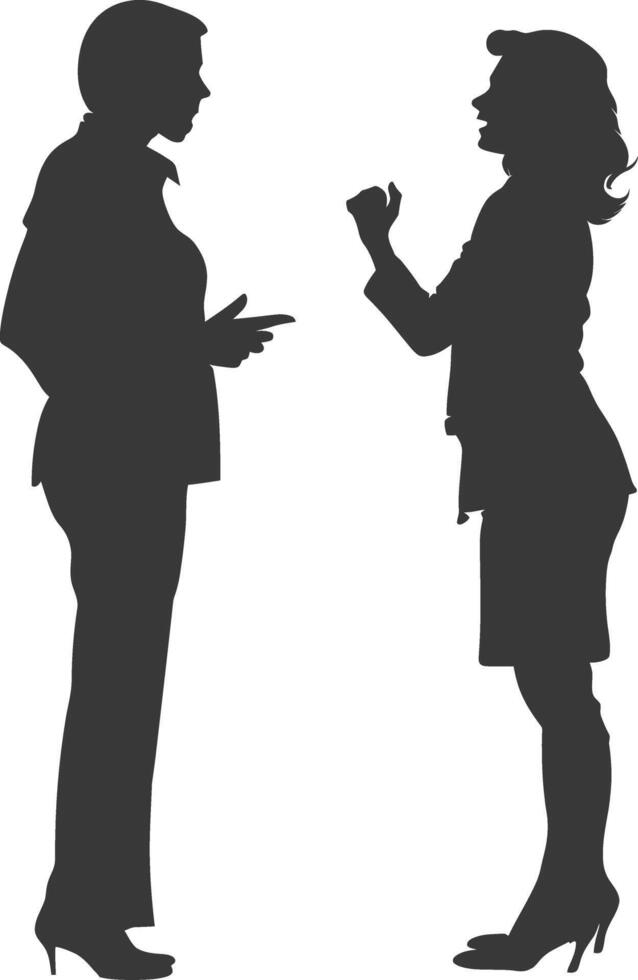 silhouette boss shouts at women employee full body black color only vector