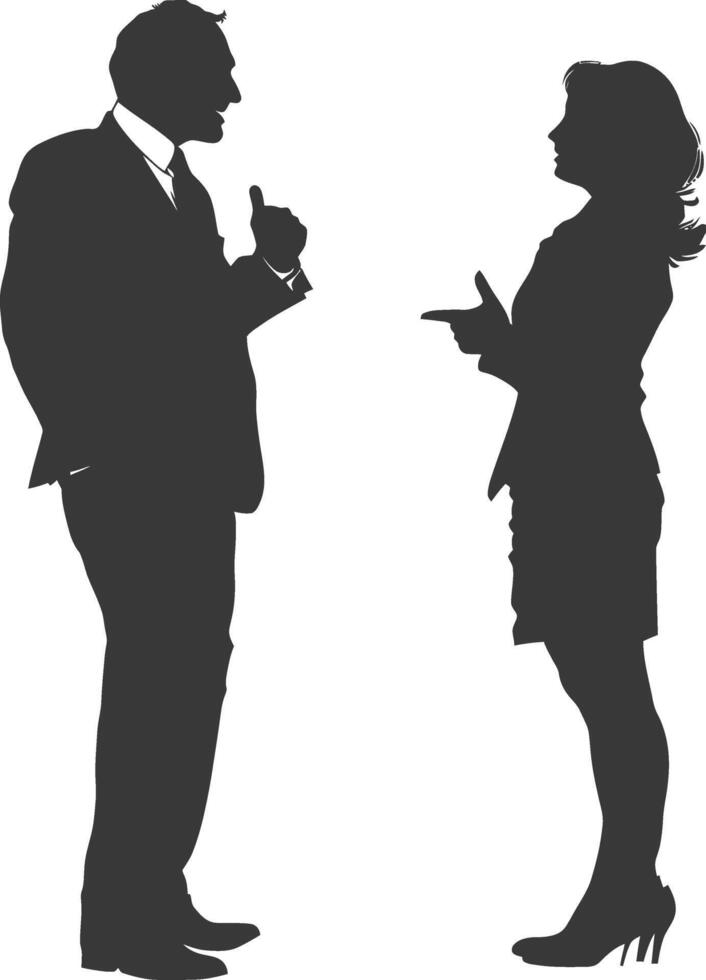 silhouette boss shouts at women employee full body black color only vector
