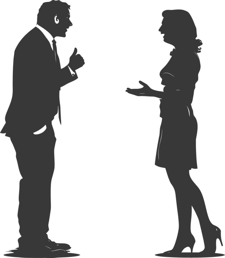 silhouette boss shouts at women employee full body black color only vector