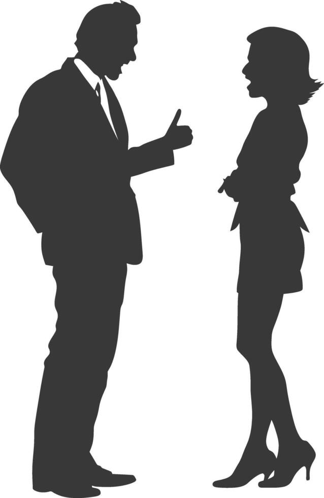 silhouette boss shouts at women employee full body black color only vector