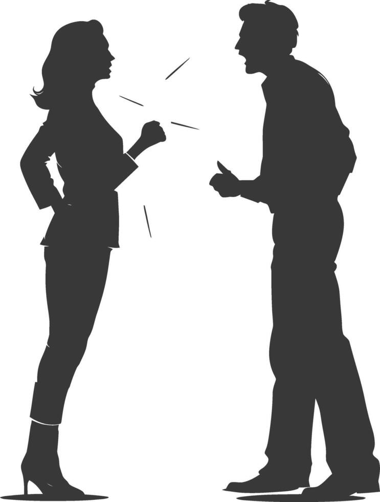 silhouette boss shouts at women employee full body black color only vector