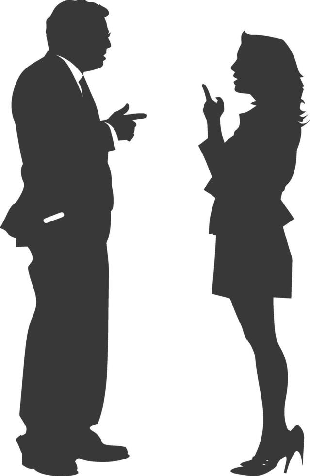 silhouette boss shouts at women employee full body black color only vector