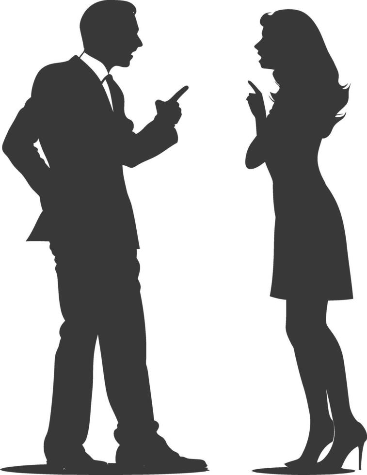 silhouette boss shouts at women employee full body black color only vector